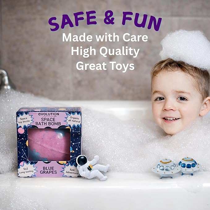EvolutionUSA 1pc Space Bath Bomb for Boys & Girls, Planet Bath Ball with Toy Hidden Inside, Organic Hypoallerganic Childrens Bathbomb, Cosmic Fun Space Surprise, Gift Set Birthday, Valentines, Easter