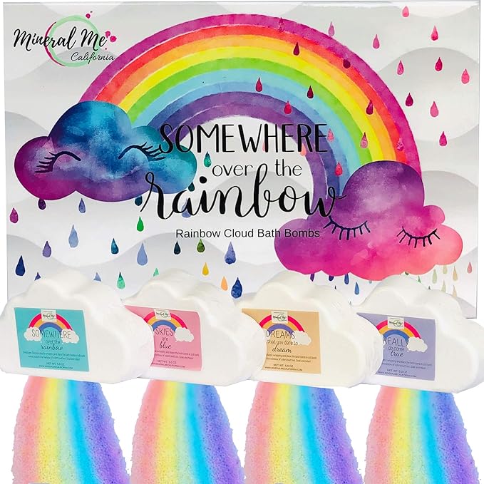 Bath Bombs for Kids- Organic Magic Rainbow Bubble Bath Bombs w/Moisturizing Shea Butter and Natural Oils, 4 Large Unicorn Cloud BathBombs, Birthday Gift for Her, Easter Basket Essentials for Kids