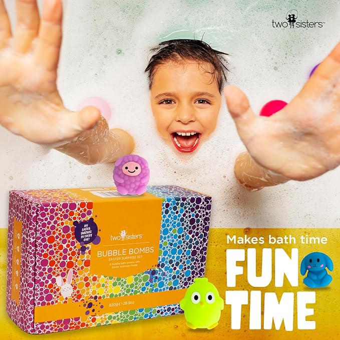 Easter Bath Bombs for Kids with Surprise Toys Inside (6 Pack) - Kids Easter Basket Stuffers for Boys and Girls - Large Spring Bubble Bomb, Made in USA, Incredible Fragrances & Colors by Two Sisters