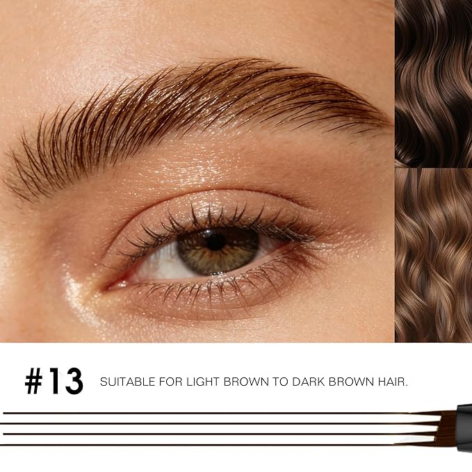 Eyebrow Pencil, 2Pcs Waterproof Microblading Eyebrow Pens, 4 Tip Precise Eye Brow Makeup Pen for Women to Effortlessly Create Hair Like Natural Brows, Non Dry Out and Last All Day (Brunette)