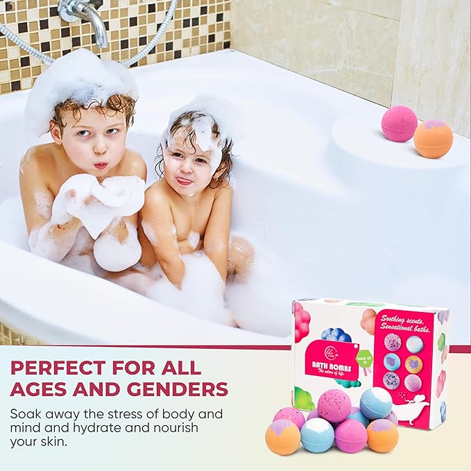 12 Pcs Organic Bath Bombs - Bath Bomb for Women and Kids, Assorted Scents with Shea Butter & Essential Oils, Lush Bath Bomb Gift Set for Bubble Spa, Birthdays, Mothers Day Gifts, and Christmas