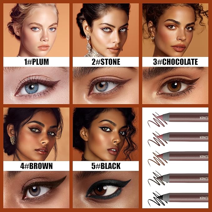24HR Waterproof Eyeliner Pencil with Built-In Sharpener – Long Lasting, Smudge-Proof, Creamy Glide, Bold Pigment, Vegan & Sensitive Eye Safe (Plum)