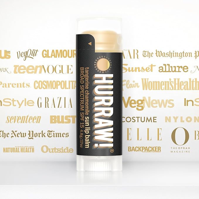 Hurraw! Sun Lip Balm (Zinc Oxide Protection, Broad Spectrum SPF 15, Tangerine, Chamomile), 3 Pack: Organic, Certified Vegan, Gluten Free. Non-GMO, All-Natural. Bee, Shea, Soy & Palm Free. Made in USA