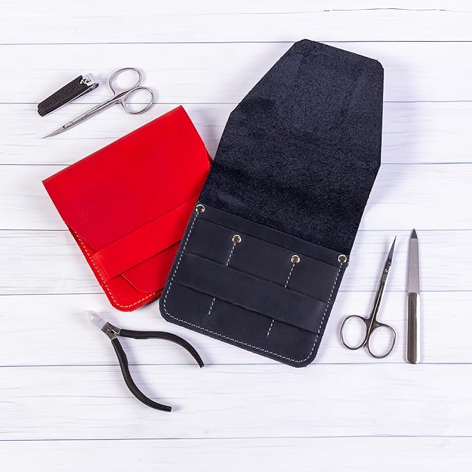 Leather Manicure Set Case Grooming Kit Organizer (Light Brown)