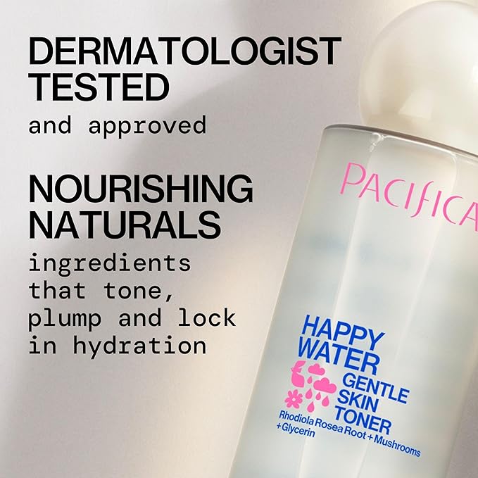 Pacifica Happy Water Hydrating Facial Toner – Vegan Ceramides, Hyaluronic Acid & Electrolytes, Refreshing & Calming for Balanced Skin, Clean Beauty, Vegan, Cruelty-Free, All Skin Types, 4 oz