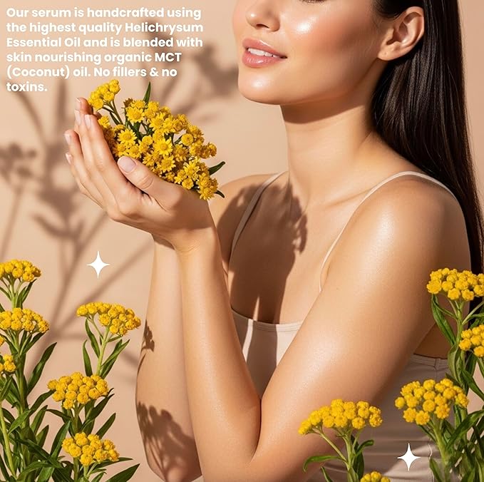 Helichrysum Essential Oil for Skin Veins Bruises & Organic Jojoba Oil for Face & Body Moisturizer Pre-Mixed Skin Healing, Anti-Aging, Vegan, Hydrating & Moisturizing Body Oil Serum 2 oz
