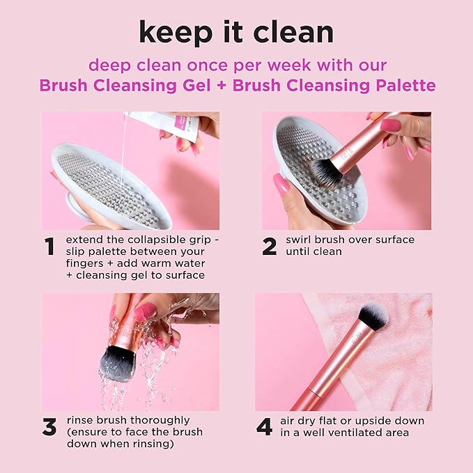 Real Techniques Cherry On Top A Brighter Hue Base Set, Face Makeup Brushes & Travel Covers, For Foundation, Concealer, Powder, & Blush, Synthetic Bristles, Vegan & Cruelty-Free, 6 Piece Set