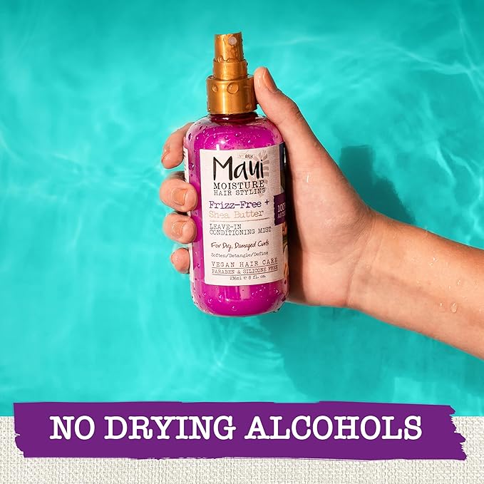 Maui Moisture Frizz-Free + Shea Butter Leave-in Conditioning Mist,Curly Hair Styling Spray to Soften,Detangle,& Define Dry,Damaged Curls & Waves,No Parabens or Silicone,8 fl. oz,(Pack of 2)