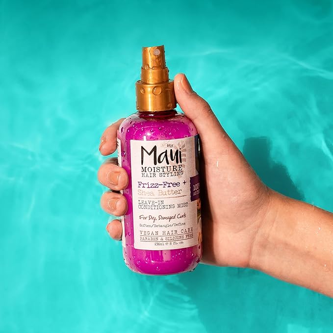 Maui Moisture Frizz-Free + Shea Butter Leave-in Conditioning Mist,Curly Hair Styling Spray to Soften,Detangle,& Define Dry,Damaged Curls & Waves,No Parabens or Silicone,8 fl. oz,(Pack of 2)