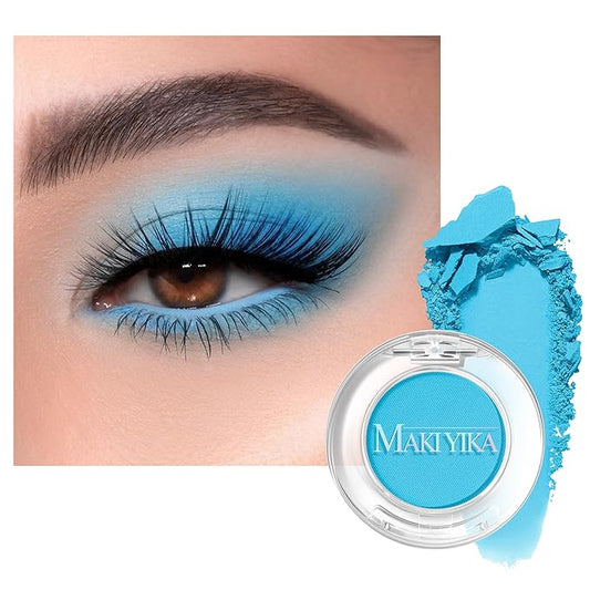 MAKI YIKA Light Blue Matte Single Eye Shadow Palette for Women, Pigmented White Eyeshadow Powder for Brown Eyes, Color Stay Long Lasting Waterproof Eye Makeup Palette, #4