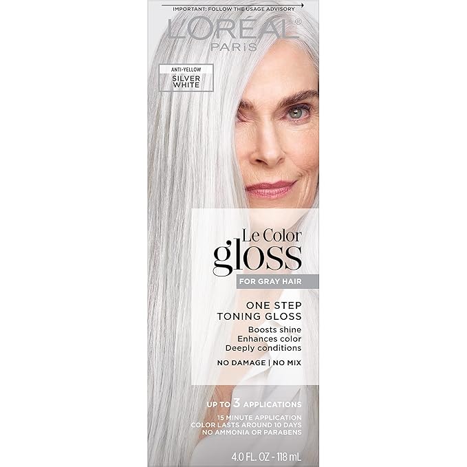 L’Oreal Paris Le Color Gloss One Step Toning Gloss, In-Shower Hair Toner with Deep Conditioning Treatment Formula for Gray Hair, Silver White, 1 Kit