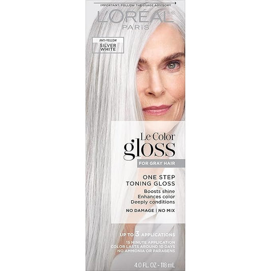 L’Oreal Paris Le Color Gloss One Step Toning Gloss, In-Shower Hair Toner with Deep Conditioning Treatment Formula for Gray Hair, Silver White, 1 Kit