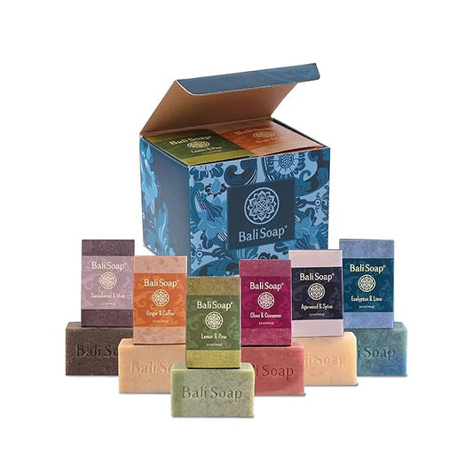 Bali Soap Natural Soap Bar Masculine Collection Handmade in Bali Cold Process, Men’s Gift Set with Natural Oils, Vegan, Wood and Spice Scents, 6-Pack