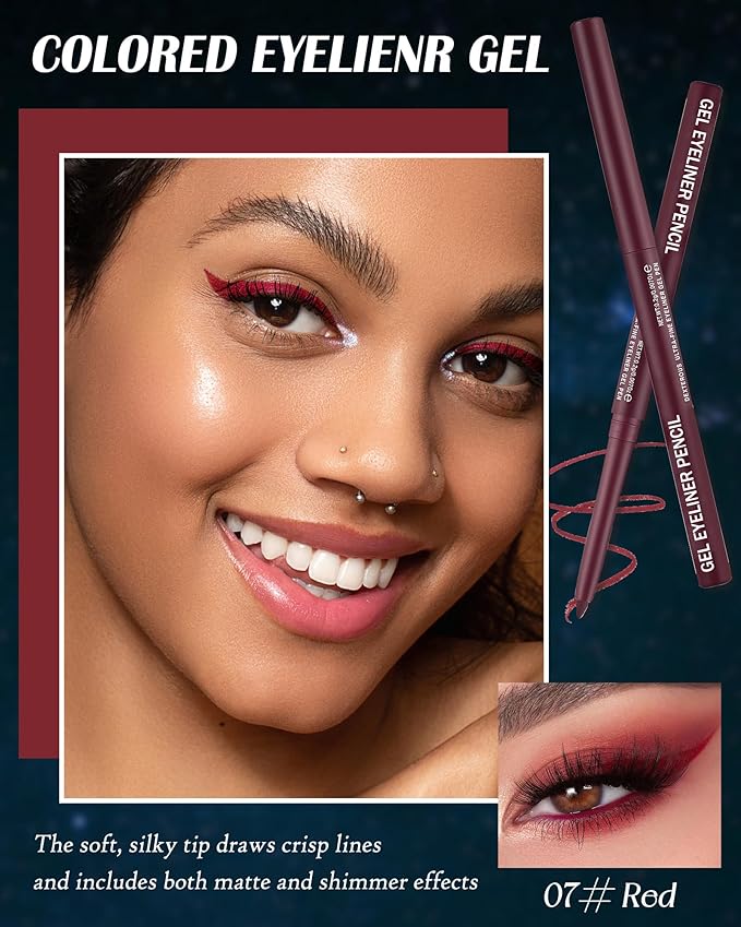 Burgundy Matte Gel Eyeliner Pencil Waterproof, Metallic Retractable Cream Smooth Eye Liner Pencils, Long Lasting Waterline Hypoallergenic Precision Eyeliner Pencil, Smudge-Proof Makeup for Women-07