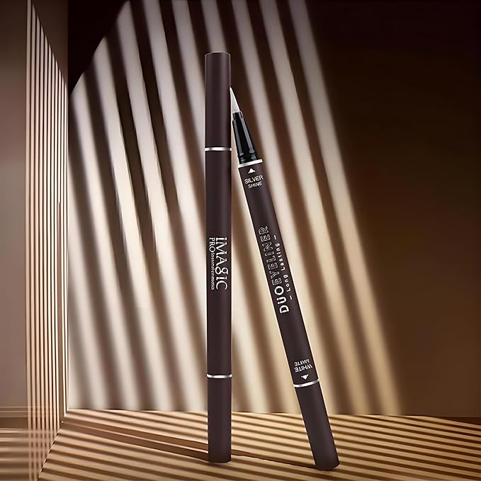 Double Head Eyeliner Pen, Waterproof Liquid Eyeliner, Long-Lasting, High-Pigmented Liner, Vegan & Cruelty-Free, White & Silver