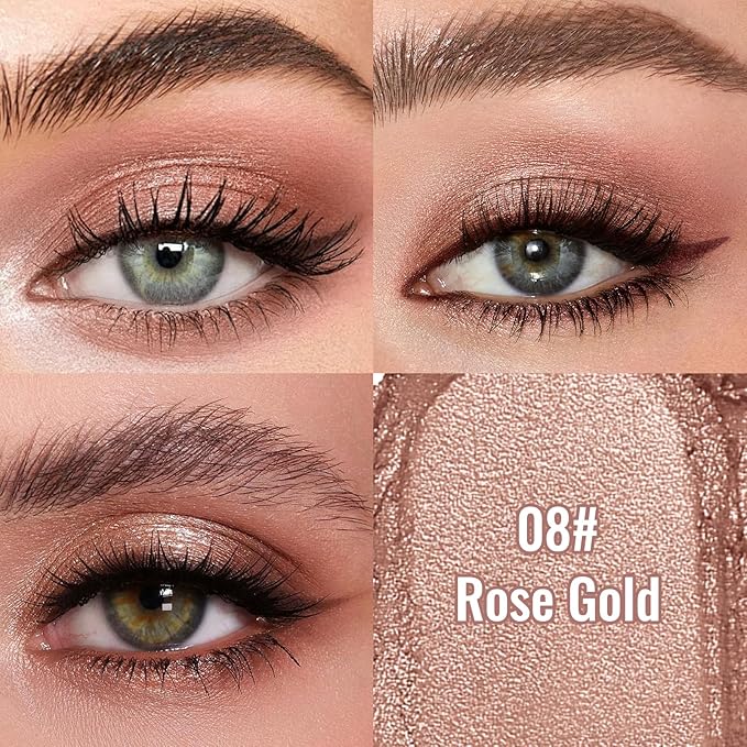 Erinde Shimmer Cream Eyeshadow, Highlighter Creme Eye Shadow Palette, Waterproof Long Lasting, Soft Shimmer Glitter Eye Brightener Makeup,Vegan & Cruelty, 08 Rose Gold