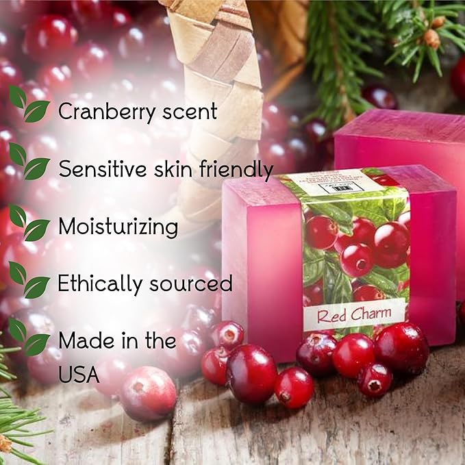 Glycerin Bar Soap Red Charm Scent - Natural, Vegan-Friendly, Hypoallergenic - Moisturizing and Hydrating with 100% Vegetable Glycerin - Sulfate-Free, Paraben-Free, Chemical-Free - 4.5 oz