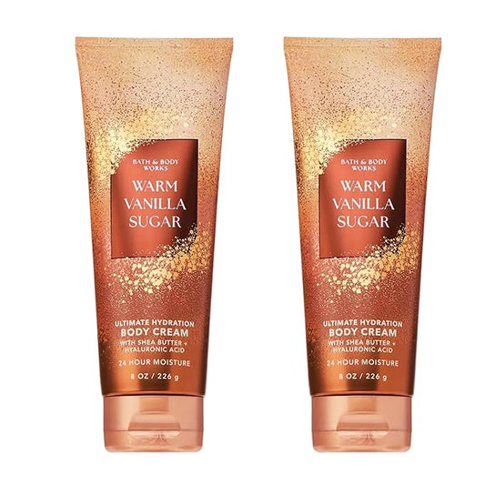 Bath & Body Works Warm Vanilla Sugar Body Cream, Ultimate Hydration Moisturizer with Shea Butter & Hyaluronic Acid for Dry Skin, Sparkling Sugar and Sweet Vanilla Scent, 8 oz - 2 Pack