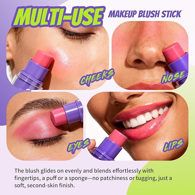 Glam Code Blush Makeup Stick - Makeup Lip + Cheek Stick for Eyes, Lips & Cheeks, Multi-Use Cream Blush Stick with Natural Flush, Hydrating & Long-lasting丨Vegan & Cruelty-Free - 02#