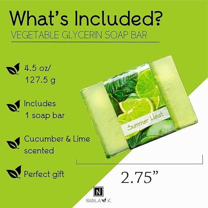 Glycerin Bar Soap Summer Heat Scent - Natural, Vegan-Friendly, Hypoallergenic - Moisturizing and Hydrating with 100% Vegetable Glycerin - Sulfate-Free, Paraben-Free, Chemical-Free - 4.5 oz