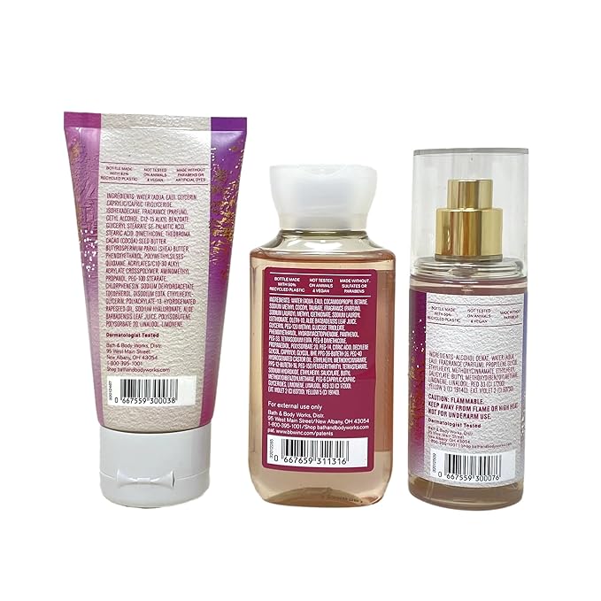 Bath & Body Works Strawberry Snowflakes Mini Gift Box Trio - Fragrance Mist - Body Cream and Body Wash with a Himalayan Salts Springs Sample Soap - Travel Size