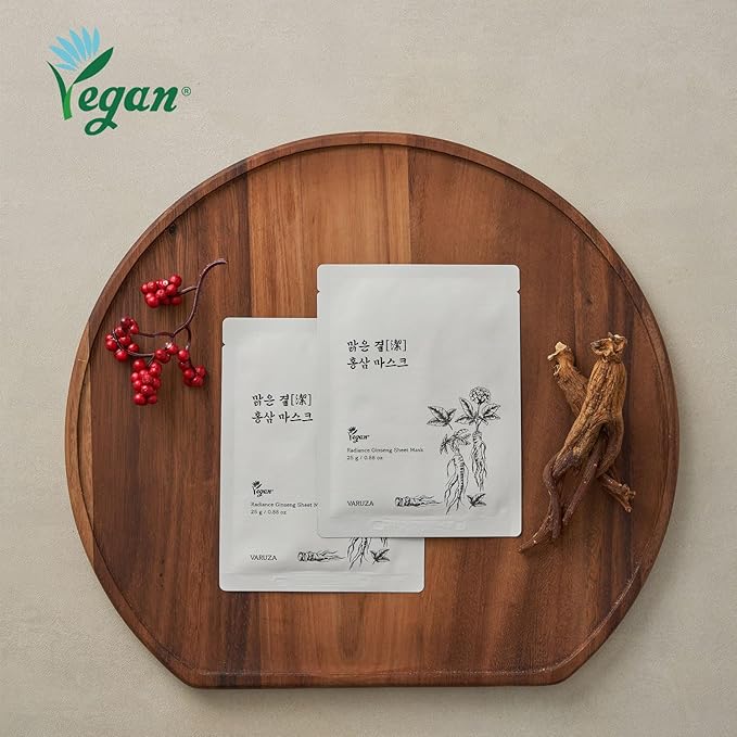 Radiance Ginseng Sheet Masks - Hydrating Face Masks for Healthy and Strengthening Skin Barrier - Vegan, Cruelty Free Korean Face Mask