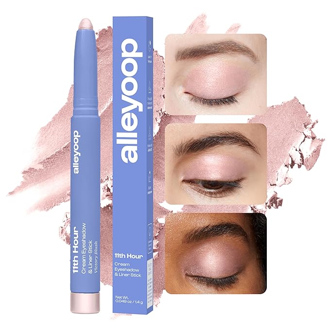 ALLEYOOP 11th Hour Waterproof Cream Eyeshadow Stick – Long-Lasting Eye Shadow Pencil & Eyeliner, Cream to Powder Stick & Highlighter – Smudge-Proof Eyeshadow Shimmer, Light Pink shimmer