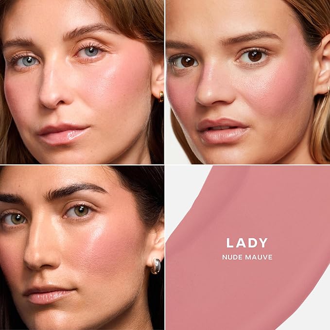 Saie Dewy Glow Duo - Dew Liquid Blush - (.40 oz, Lady), Glossybounce Lip Gloss-Oil Hybrid (.17 oz, Bubble) - Hydrating, Vegan Makeup for Radiant Cheeks & Lips