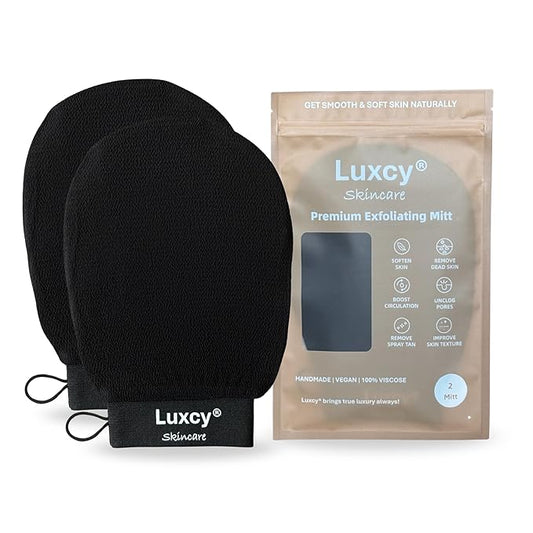 Premium Korean Exfoliating Mitt & Body Scrubber Glove, Viscose Fiber Dead Skin Remover for Smooth, Radiant Skin, Shower Skincare, Keratosis Pilaris Treatment & Self-Tan Prep (2 Pack)