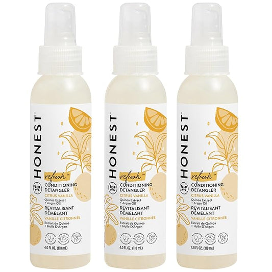 The Honest Company Conditioning Hair Detangler 3-Pack Leave-in Conditioner and Fortifying Spray, Tear Free Cruelty-Free, Hypoallergenic, Citrus Vanilla Refresh, 4 fl oz, pack of 3