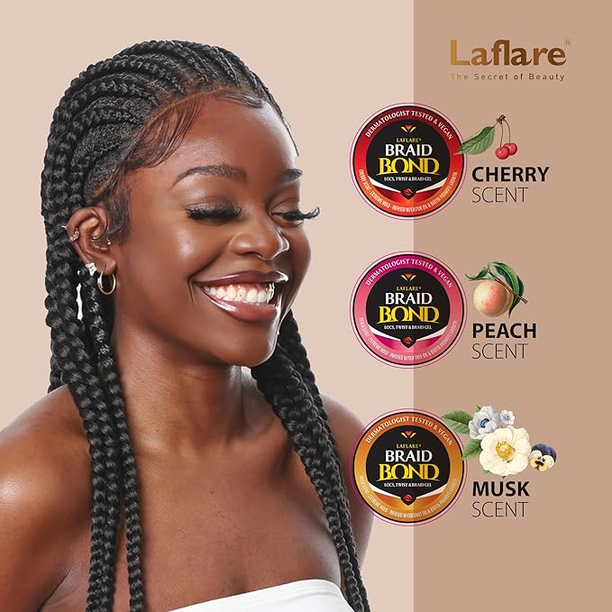 Laflare 430 ml Braid Bond Gel Bulk Extreme Hold for Natural & Kids Hair, Vegan, Nourishing, Braiding Hair, Twist Hair (Musk)