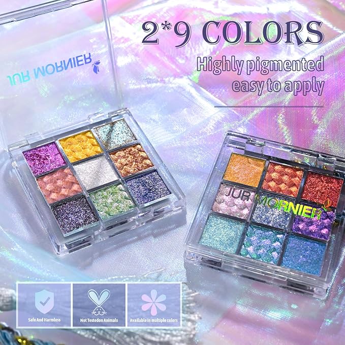 Multichrome Eyeshadow Palette,9 Color Change Glitter Chameleon Eye Shadow,High Pigmented Waterproof Long-Lasting 100% Vegan Cruelty Free Duo Chrome Eye Makeup For Women (#02)