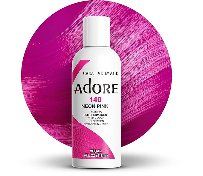 Adore Semi Permanent Hair Color (140 Neon Pink) | Vegan & Cruelty-Free Pink Hair Dye | No Ammonia, No Peroxide, No Alcohol | 4 Fl Oz