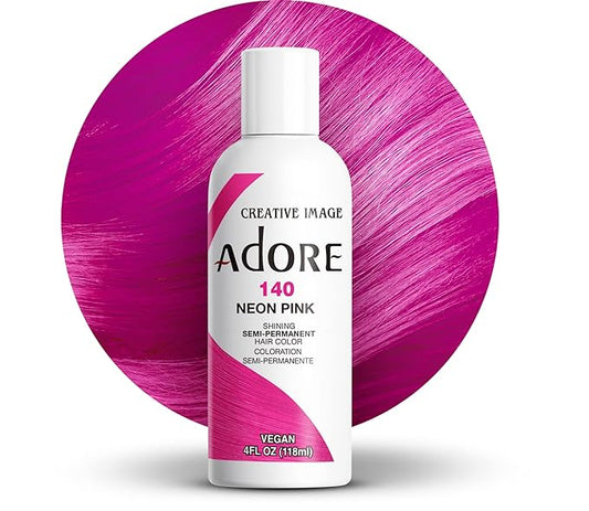 Adore Semi Permanent Hair Color (140 Neon Pink) | Vegan & Cruelty-Free Pink Hair Dye | No Ammonia, No Peroxide, No Alcohol | 4 Fl Oz