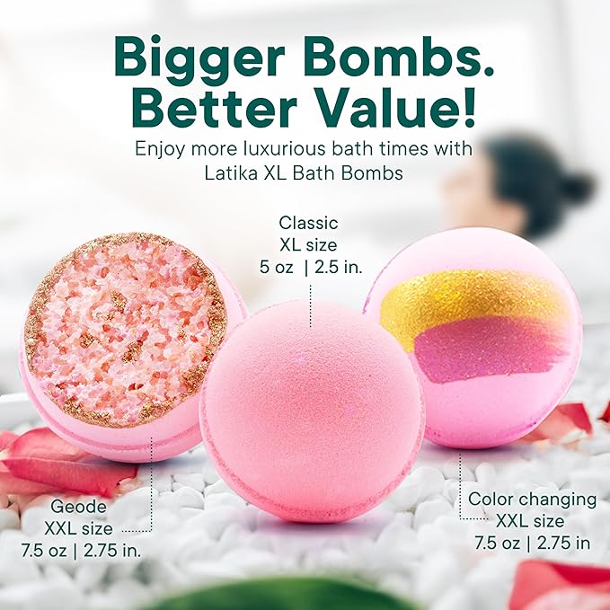 Latika Pink Classic Bath Bomb Princess - Jasmine, Citrus Peel, Ginger Tea, and Nutmeg (3 Pack)