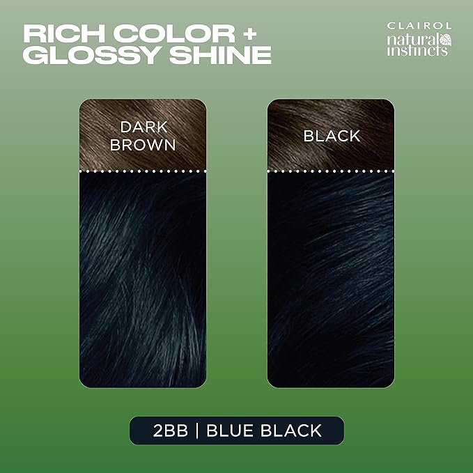 Clairol Natural Instincts Demi-Permanent Hair Dye, 2BB Blue Black Hair Color, Pack of 2
