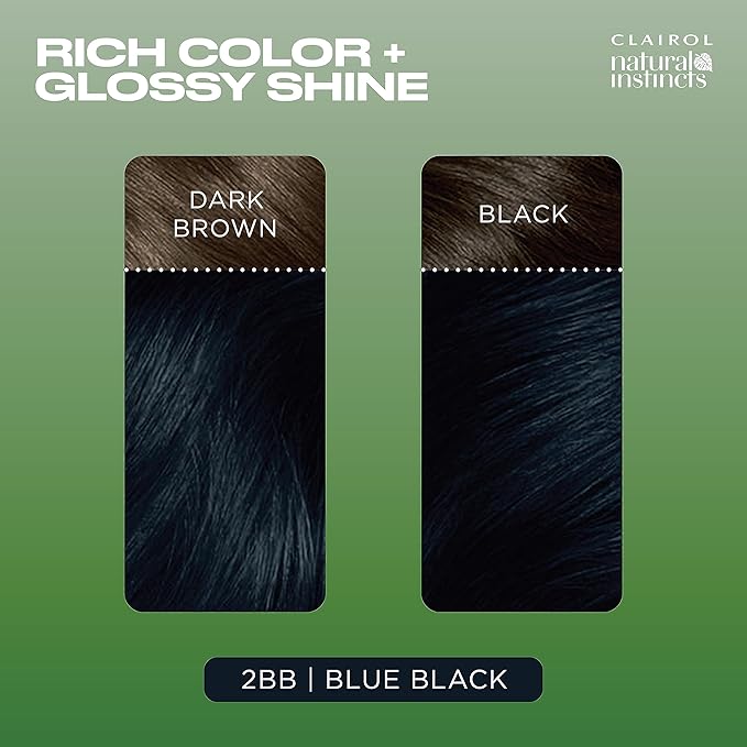 Clairol Natural Instincts Demi-Permanent Hair Dye, 2BB Blue Black Hair Color, Pack of 3
