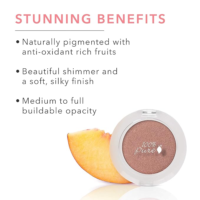 100% PURE Pressed Powder Eye Shadow (Fruit Pigmented), Cinnaban, Shimmer Eyeshadow, Buildable Pigment, Easy to Apply, Natural Makeup (Light Shimmery Copper w/Pink Undertones) - 0.07 oz