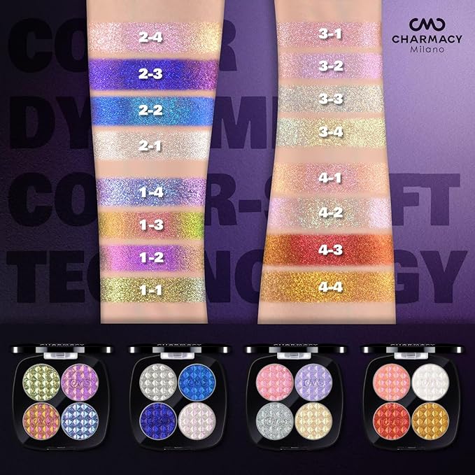 CHARMACY 4 Colors Chameleon Eyeshadow & Highlighter Palette - Shift-Infused Multichrome Pressed Pigments, Long-Lasting Velvet Finish, Vegan & Cruelty-Free Makeup Kit #01