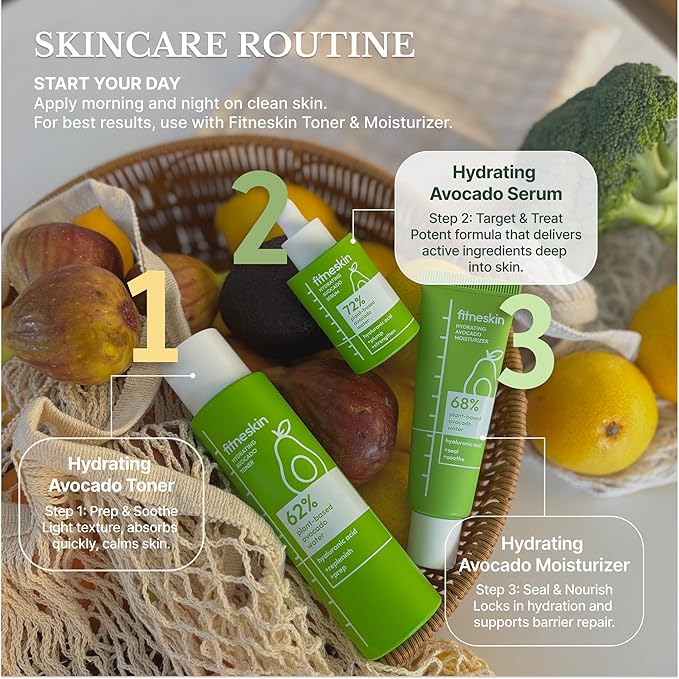 Hydrating Avocado Serum, 1 Fl Oz (30ml) Avocado Fruit Water + Vitamin B3 (Niacinamide) & Hyaluronic Acid –Glow + Barrier Support, Fragrance-Free,Vegan, Dermatologist-Tested Korean Skincare.