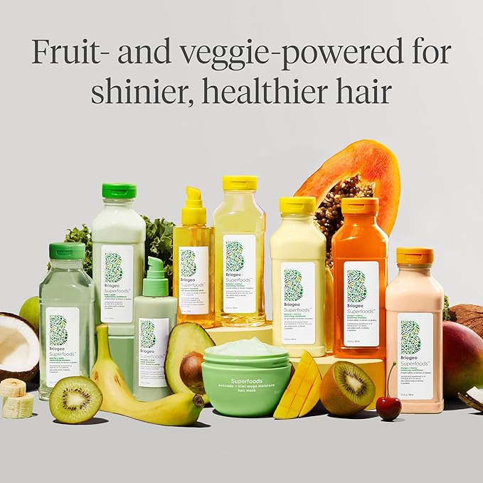 Briogeo Superfoods Avocado + Kiwi Mega Moisture Mask, Protein-Free, Deep Hydration, Enhance Shine, Moisturizing Mask for Dry Hair, Lock In Moisture, Vegan, Cruelty-Free, 8 fl oz