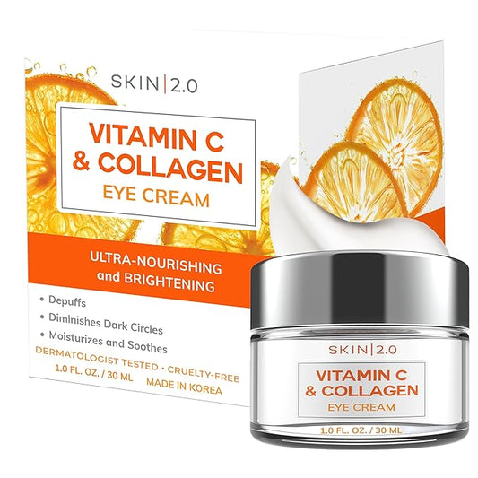 Vitamin C & Collagen Under Eye Cream for Dark Circles, Puffiness & Wrinkles – Hydrating, Firming & Restoring Radiance – Dermatologist Tested, Korean Skin Care, Vegan, Clean Beauty – 1 fl oz