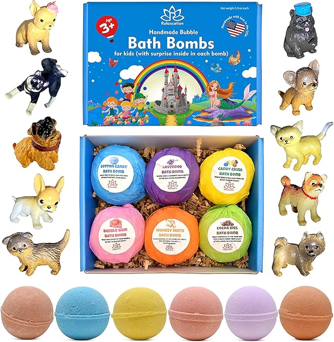 Bath Bombs for Kids Set with Toys Surprise Inside for Kids (Little Puppies)