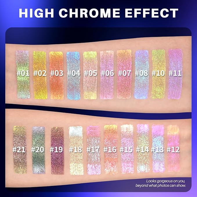 CHARMACY 3 Pcs Multichrome Glitter Liquid Eyeshadow, Chameleon Shifting Color, Holographic Metallic Eyeshadow, Long-Lasting Wear, Vegan Eye Topper for Party, Daily Makeup (#303)