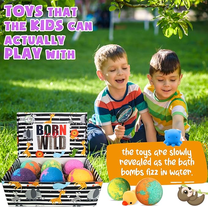 Bath Bombs for Kids with Surprise Inside - Organic Bath Fizzies with Toys Inside. All Natural, Gentle, and Kids Safe, Rainbow Spa Bath Fizz Balls, Easter Basket Essentials for Boys, Toddlers, Baby