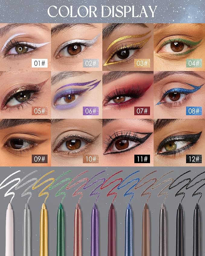 Gold Glitter Gel Eyeliner Pencil Waterproof, Metallic Retractable Cream Smooth Eye Liner Pencils, Long Lasting Waterline Hypoallergenic Precision Eyeliner Pencil, Smudge-Proof Makeup for Women-03
