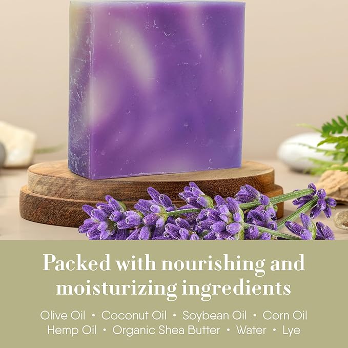 360Feel Lavender Soap - Made in The USA - Castile Handmade, All Natural, Cold Processed Infused with Refreshing Lavender Essential Oil for Relaxation & Calm - Rich, Creamy Lather - 5oz
