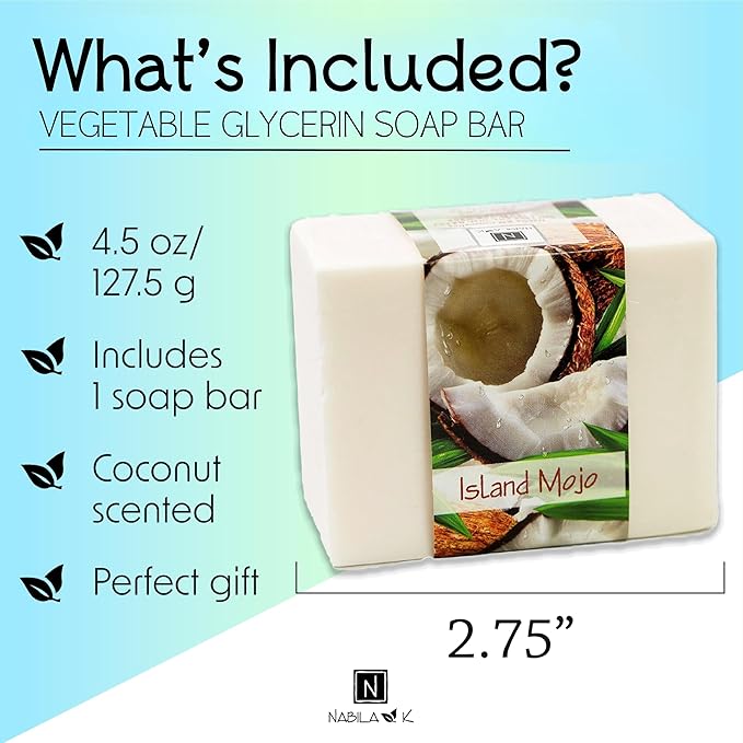Glycerin Bar Soap Island Mojo Scent - Natural, Vegan-Friendly, Hypoallergenic - Moisturizing and Hydrating with 100% Vegetable Glycerin - Sulfate-Free, Paraben-Free, Chemical-Free - 4.5 oz