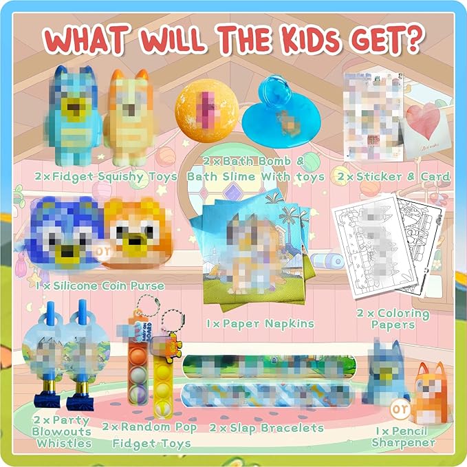 Birthday Gifts Set for Kids: Bath Bombs with Surprise Toy Inside, Bath Slime, Fidget Squishy Toys, Pop Fidget Toys, Silicone Coin Purse, Slap Bracelets, Pencil Sharpener, Relaxing Gift Set for Kids