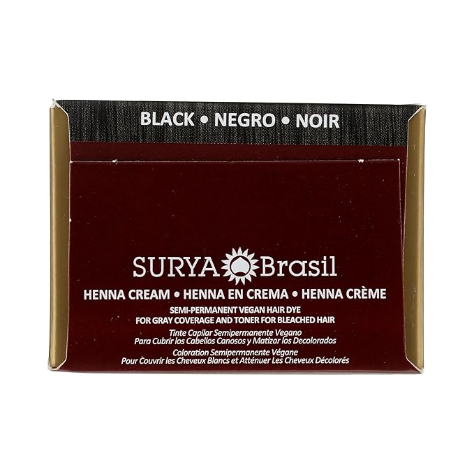 Surya Brasil Henna Cream Black - 96% Natural Ingredients, Vegan, Cruelty-Free, Eco-Friendly, Semi-Permanent Hair Color, Deep Hydration & Shine, 2.37 oz